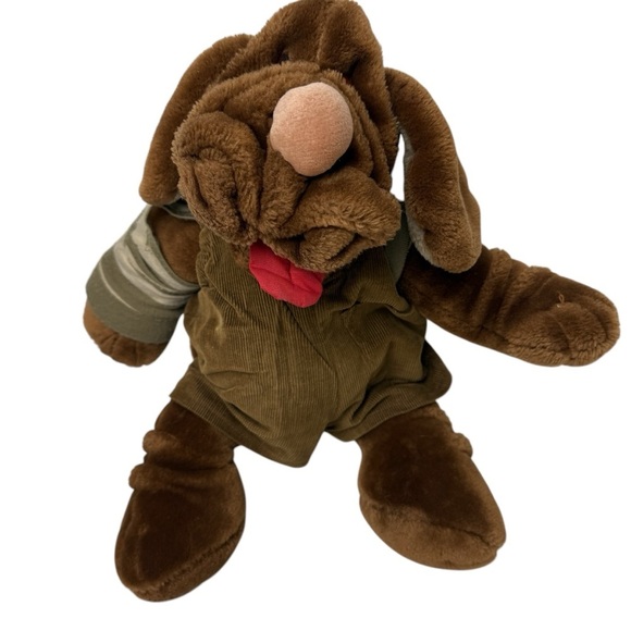 Vtg 80s Ganz Wrinkles the Dog 17" Hand Puppet Plush In Corduroy Overalls Korea - Picture 1 of 11